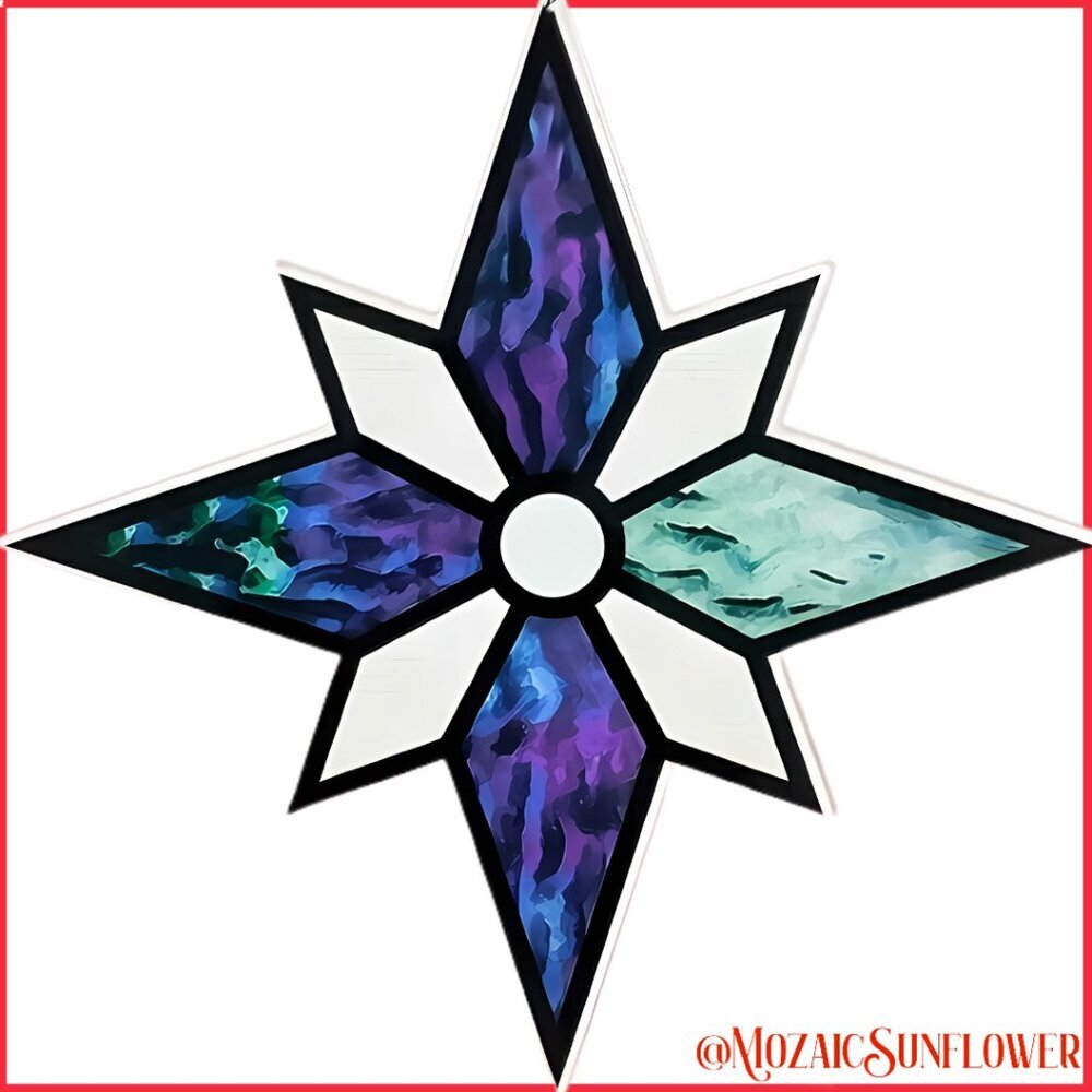 8 POINTED STAR Mosaic Suncatcher Double Sided With Hanging Chain NWT